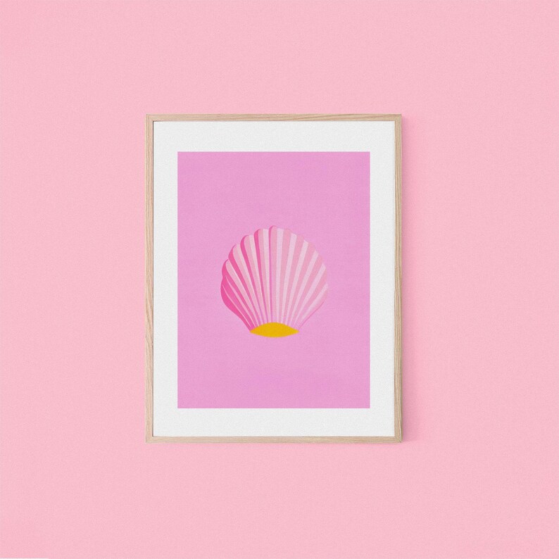 Muschel Pink Beach Minimalismus Retro Poster Strand Haus Dekor Rosa Kunstdruck Sommerurlaub Poster Strand Posterdruck Ozean Thema Bild 10