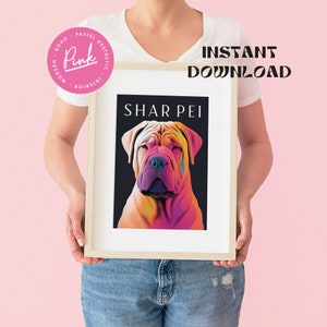 Shar Pei Dog Retro Poster Chinese Breed Art Print Pet Lover Gift Dog Poster Vintage Trendy Art Print Dog Illustration image 9