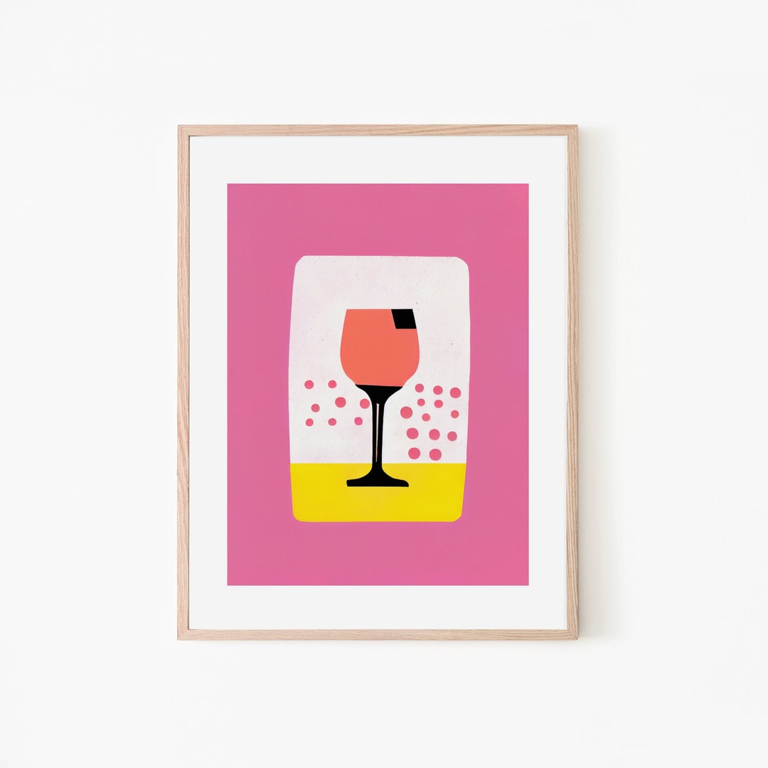 Pink Wine Glass Kitchen Wall Art Perfect for Wine Lovers Trendy Home