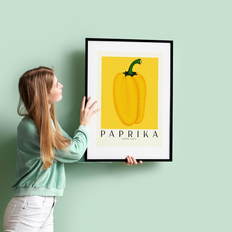 Paprika Fiesta Yellow, Vintage Kitchen Art Print, Food Illustration, Retro Style, Dining Room Decor, Digital Print image 7