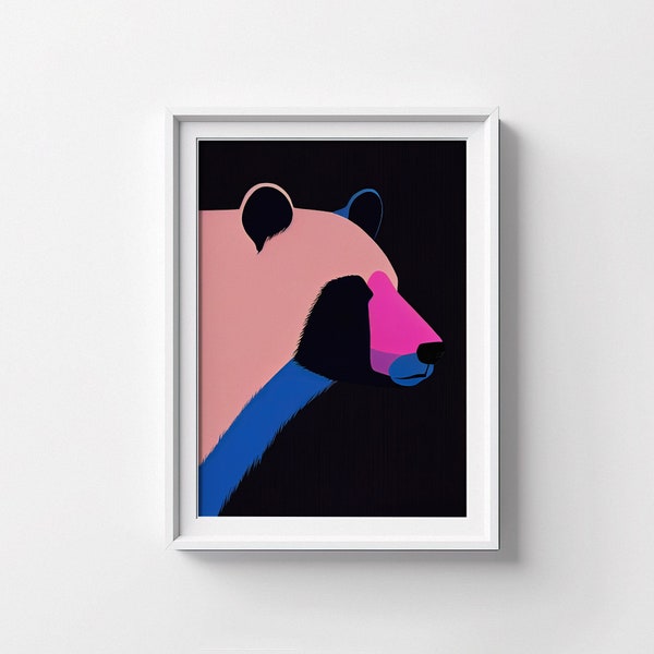 Black Bear Poster | Subtle Pink and Blue Details | Animal Art Print | Pink and Blue Art | Nursery Art | Minimalist Art | Printable