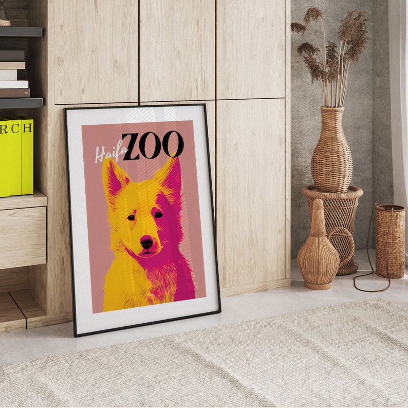 Haifa Zoo Retro Poster Retro Dog Portrait Colorful & Funky Israel Travel Poster Canine Art Wall Art Vintage Animal Pet Art Print image 2