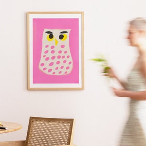 Abstract Owl Nature's Pink Beauty Retro Poster Boho Art Pastel Wall Art Minimalist Home Decor Wildlife Illustration Pink Aesthetic image 8