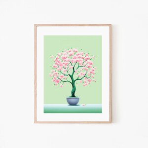 Pastel Green Cherry Blossom Tree Art Print, Transforming Beauty Japanese Landscape, Vintage Inspired Art, Nature Lovers Gift image 5