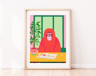 Orangutan Poster Classroom, Educational Wildlife Art Print, Wall Decor, Animal Enthusiast, Teacher's Gift, Retro vintage Style, Children's