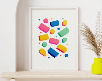 Colorful Kids Room Shapes Plastiline Candy Retro Poster Wall Art | Modern Nursery Wall Art Print | Colorful Wall Decor | Abstract Minimalist