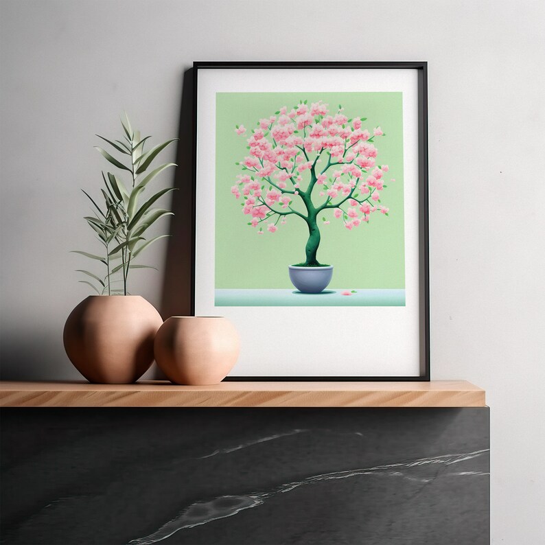 Pastel Green Cherry Blossom Tree Art Print, Transforming Beauty Japanese Landscape, Vintage Inspired Art, Nature Lovers Gift image 9