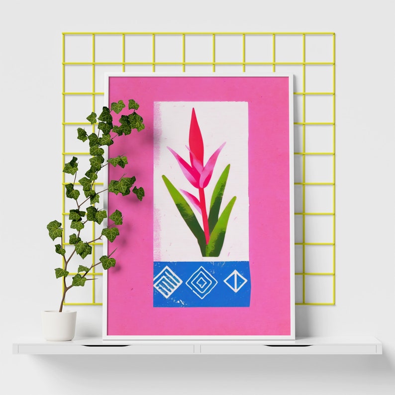 Bromeliad Plant Abstract Stamp Retro Poster Tropical Leaf Wall Art Minimalist Botanical Poster Boho Plant Decor Modern Abstract Art image 2