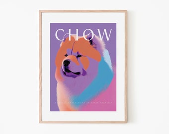 Chow Chow rétro | Affiche de chien | Extravagance pop | Art animalier | impression d'art à la mode vintage | Affiche de chien | Art de chien vintage violet