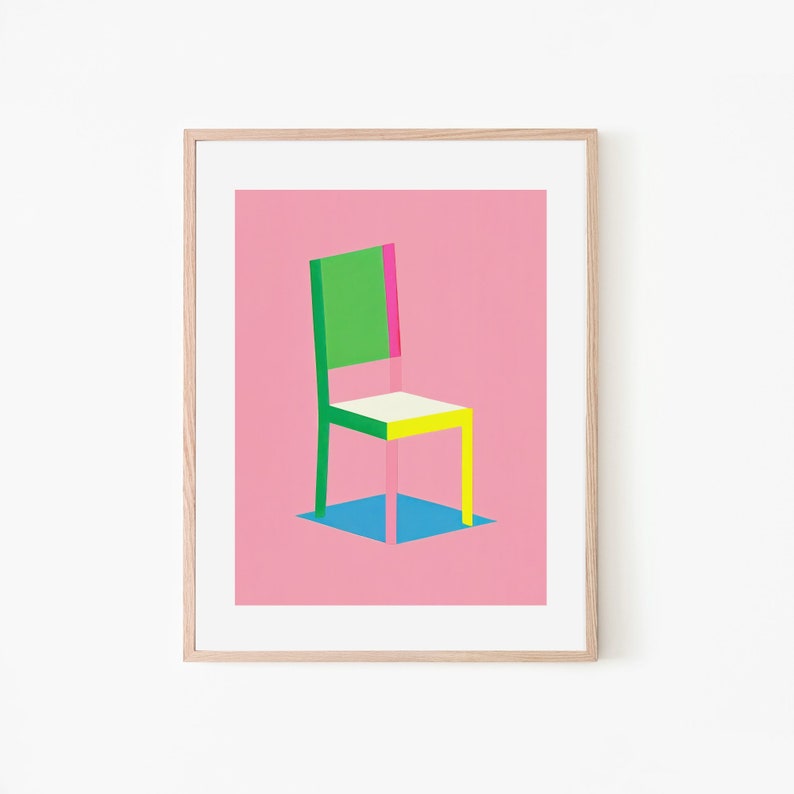 Futuristic Pink Chair Bold Retro Art Print Design Art Vintage Trendy Art Print 60s Graphic Design Inspired Modern Furniture Art image 1