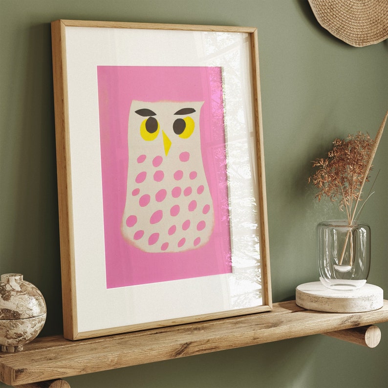 Abstract Owl Nature's Pink Beauty Retro Poster Boho Art Pastel Wall Art Minimalist Home Decor Wildlife Illustration Pink Aesthetic image 10