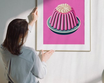 Bundt Cake Bold Retro Pink Minimalism Retro Poster | Kitchen Art | Pink Colors | Culinary Poster | Minimalist Print | Bakery Retro Wall Art