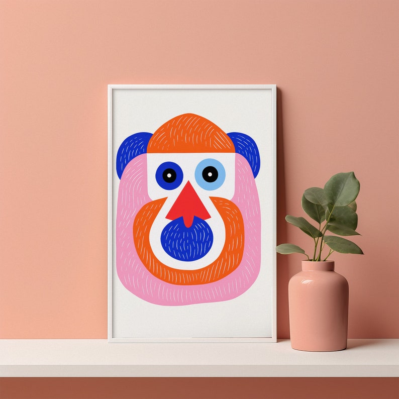 Pink Baboon Scandinavian Art Print Animal Art Print Nursery Art Eclectic Art Printable Art image 10