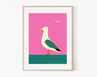 Seagull Serenade | Nostalgic Poster | Bird Art | Vintage Trendy Art Print | Wall Decor | Coastal Theme Art Print | Beach Decor Print Poster