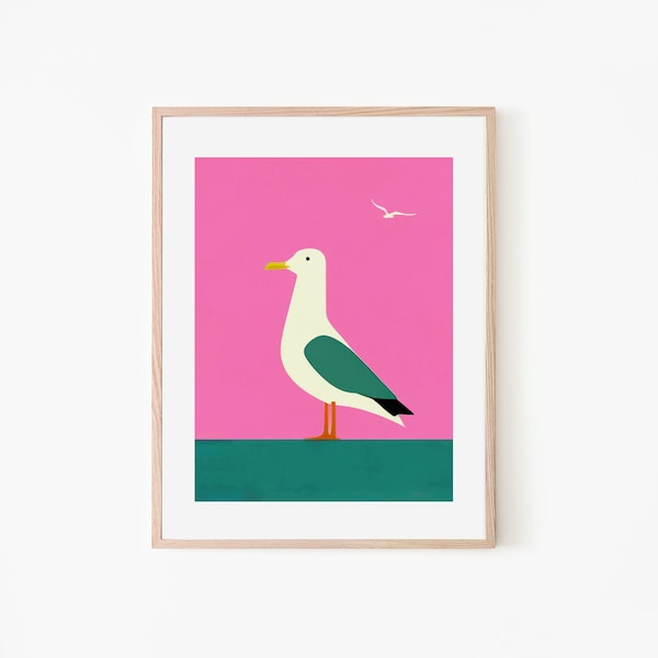 Möwen Serenade | Nostalgisches Poster | Vogel Kunst | Vintage Trendy Kunstdruck | Wanddeko | Küsten Thema Kunstdruck | Strand Dekor Print Poster