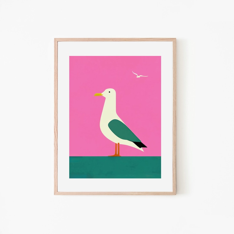 Seagull Serenade Nostalgic Poster Bird Art Vintage Trendy Art Print Wall Decor Coastal Theme Art Print Beach Decor Print Poster image 1