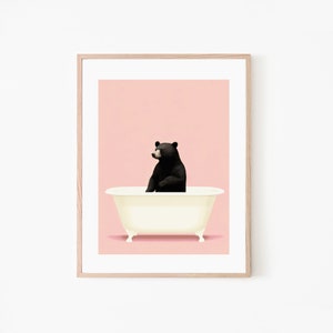 Bear in a Bathtub Pastel Pink, Retro Vintage Art Print, Animal Art, Kids Room Decor, Whimsical Theme, Instant Download image 5