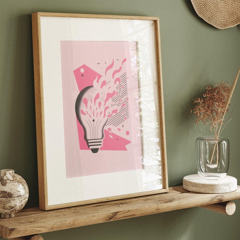 Flowing Ideas Pink Retro Poster Printable Wall Art Digital Download Vintage Illustration Poster Cute Office Wall Art Decor image 4