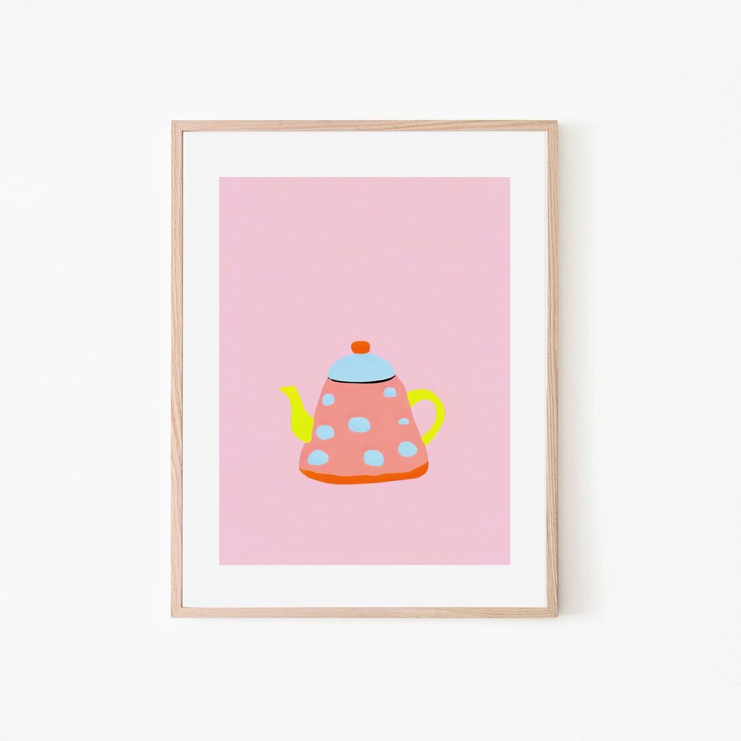 Pink Teapot Mushroom Magic Art Retro Poster Fantasy Wall Decor