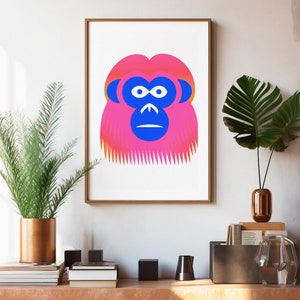 Nineties Baboon Art Print Folk Charm in Minimalism Animal Art Print Retro Wall Art Nursery Art Retro Wall Art Printable image 8