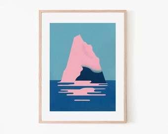 Indigo Iceberg | Retro Graphic Print | Mystical Presence | Nature Art | Vintage Trendy Art Print | Wall Decor | Ocean Theme Art Print