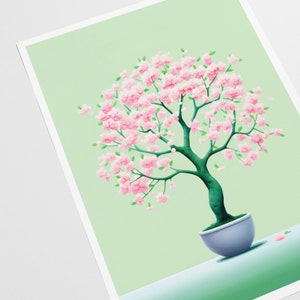 Pastel Green Cherry Blossom Tree Art Print, Transforming Beauty Japanese Landscape, Vintage Inspired Art, Nature Lovers Gift image 3