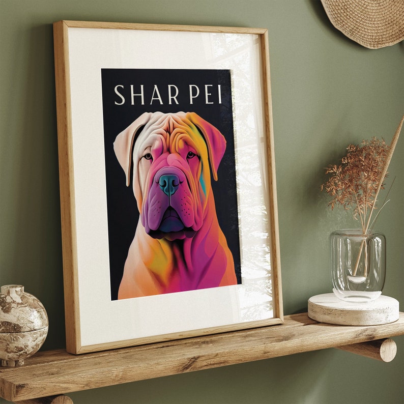 Shar Pei Dog Retro Poster Chinese Breed Art Print Pet Lover Gift Dog Poster Vintage Trendy Art Print Dog Illustration image 8