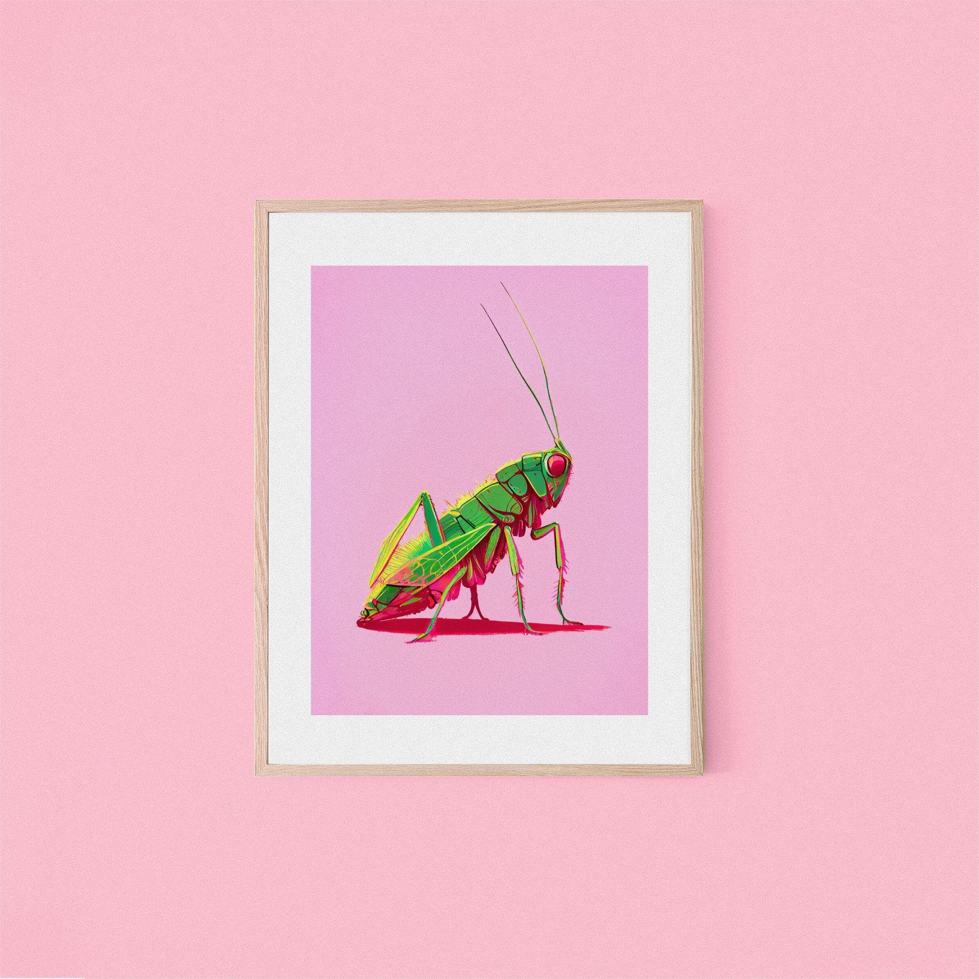 Pink Grasshopper Retro Insect Art Retro Poster Entomology Wall Art ...