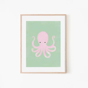 Mysterious Octopus Minimalist Graphic Art Print Sea Creature Vintage Trendy Art Print Nautical Wall Decor Ocean Theme Art Print image 1