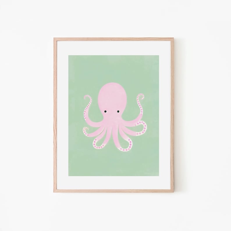 Mysterious Octopus Minimalist Graphic Art Print Sea Creature Vintage Trendy Art Print Nautical Wall Decor Ocean Theme Art Print image 1