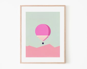 Hot Air Balloon Vintage Pastel Adventure Poster | Adventure Travel | Pastel Sky Art | Vintage Balloon Art | Minimalist Decor | Boho Wall Art