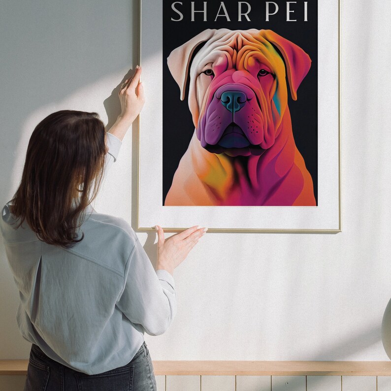 Shar Pei Dog Retro Poster Chinese Breed Art Print Pet Lover Gift Dog Poster Vintage Trendy Art Print Dog Illustration image 4