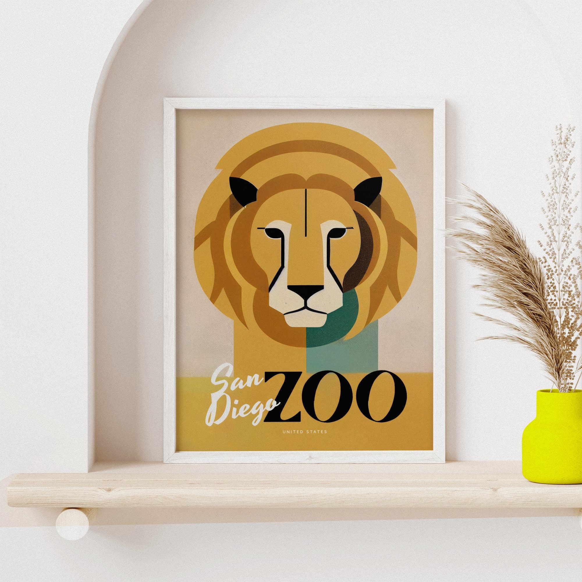 San Diego Zoo Retro Lion Exhibition Poster 90s Minimalism USA Travel