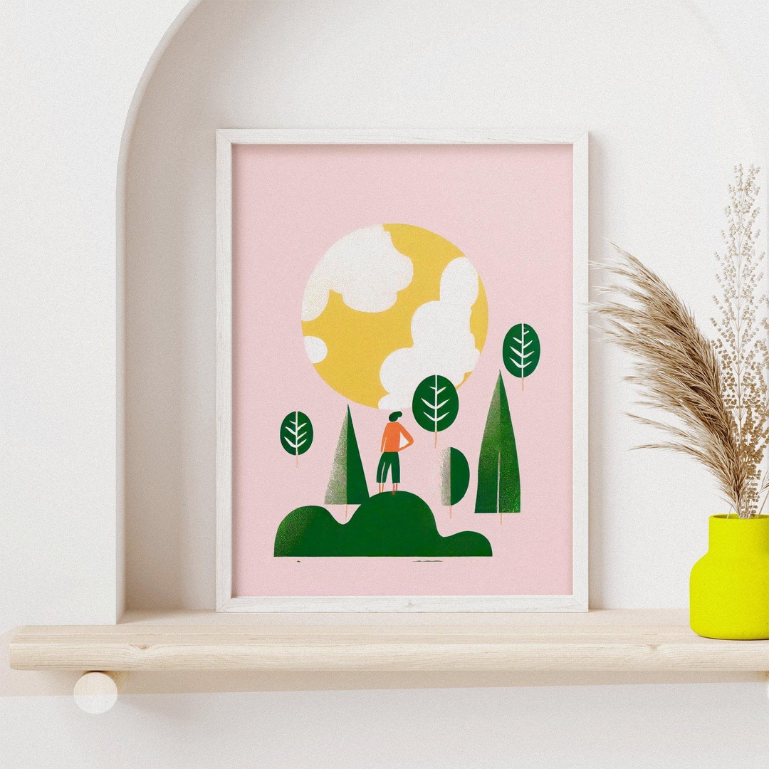 Earth Day Girl Retro Poster Earth Day Poster Global Warming Climate Wall Art Earth Day Pink