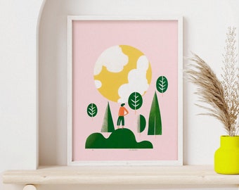 Cartel retro de la chica del Día de la Tierra / Cartel del Día de la Tierra / Calentamiento Global / Arte de la pared climática / Día de la Tierra / Arte moderno rosa de la pared / Arte inspirador