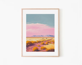 The Home Road Retro Pink Poster, Desert Wall Art, Landscape Print, Nature Printable, Road Bike Gift, Mountain Poster, Pastek Decor, Sunrise