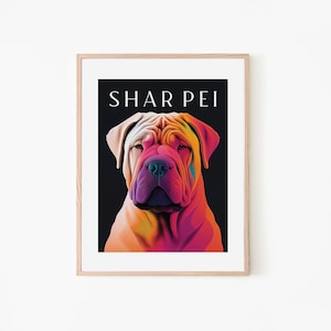 Shar Pei Dog Retro Poster Chinese Breed Art Print Pet Lover Gift Dog Poster Vintage Trendy Art Print Dog Illustration image 1