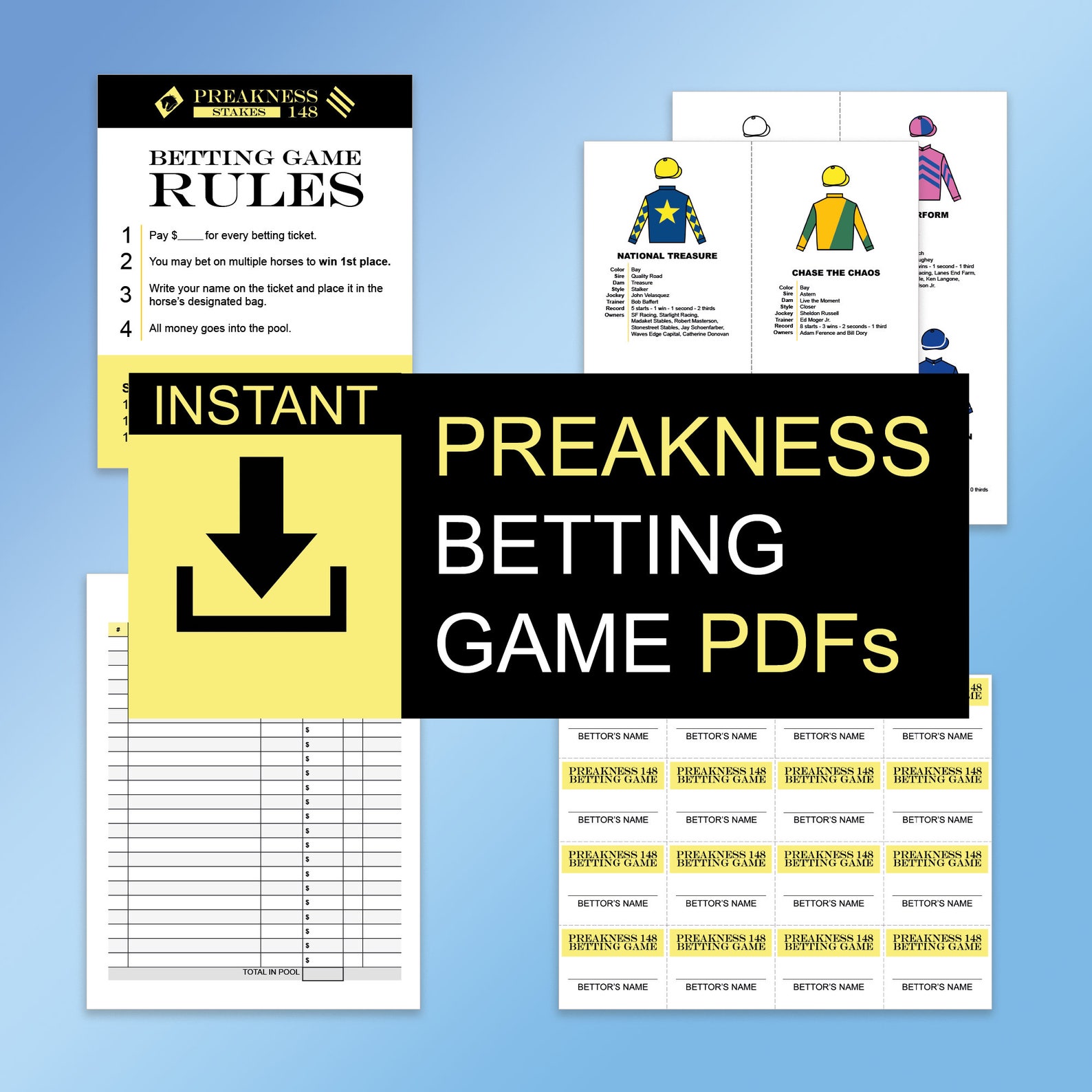 Printable Preakness Betting Game for Preakness Party Derby Horse Racing ...
