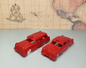 Vintage F&F 1957 Ford Emergency Vehicles Police Ambulance and Fire Chiefs Car Plastic Post Cereal Promo