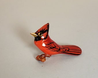 Vintage Takahashi Cardinal Bird Hand Painted Pin Brooch