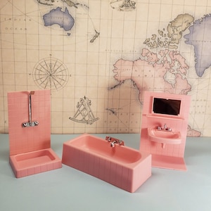 Western Germany Dollhouse Pink Bathroom Set West W.