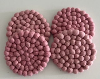 Handmade Felt Coasters|Light Pink|Set of 2,4|Decor|Gift|Tea/Coffee Mat|Absorbent|Vibrant
