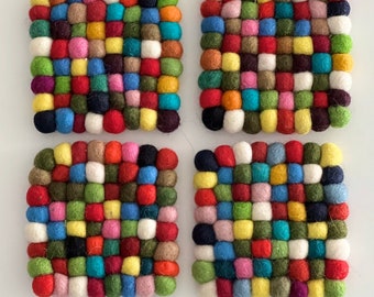 Handmade Felt Colorful Coasters|Square|Set of 2,4|Decor|Gift|Tea/Coffee Mat|Absorbent|Vibrant
