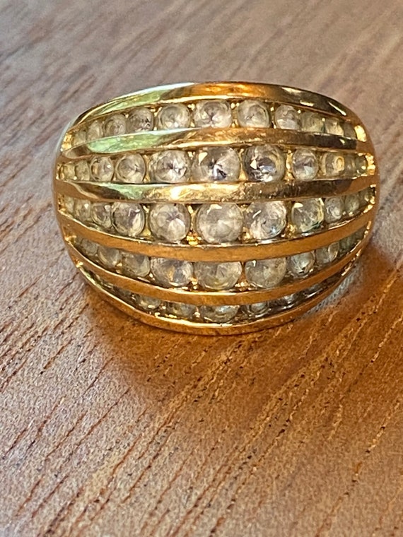 Gold Tone Sterling Silver Dome Ring with Chanel Set Cubic