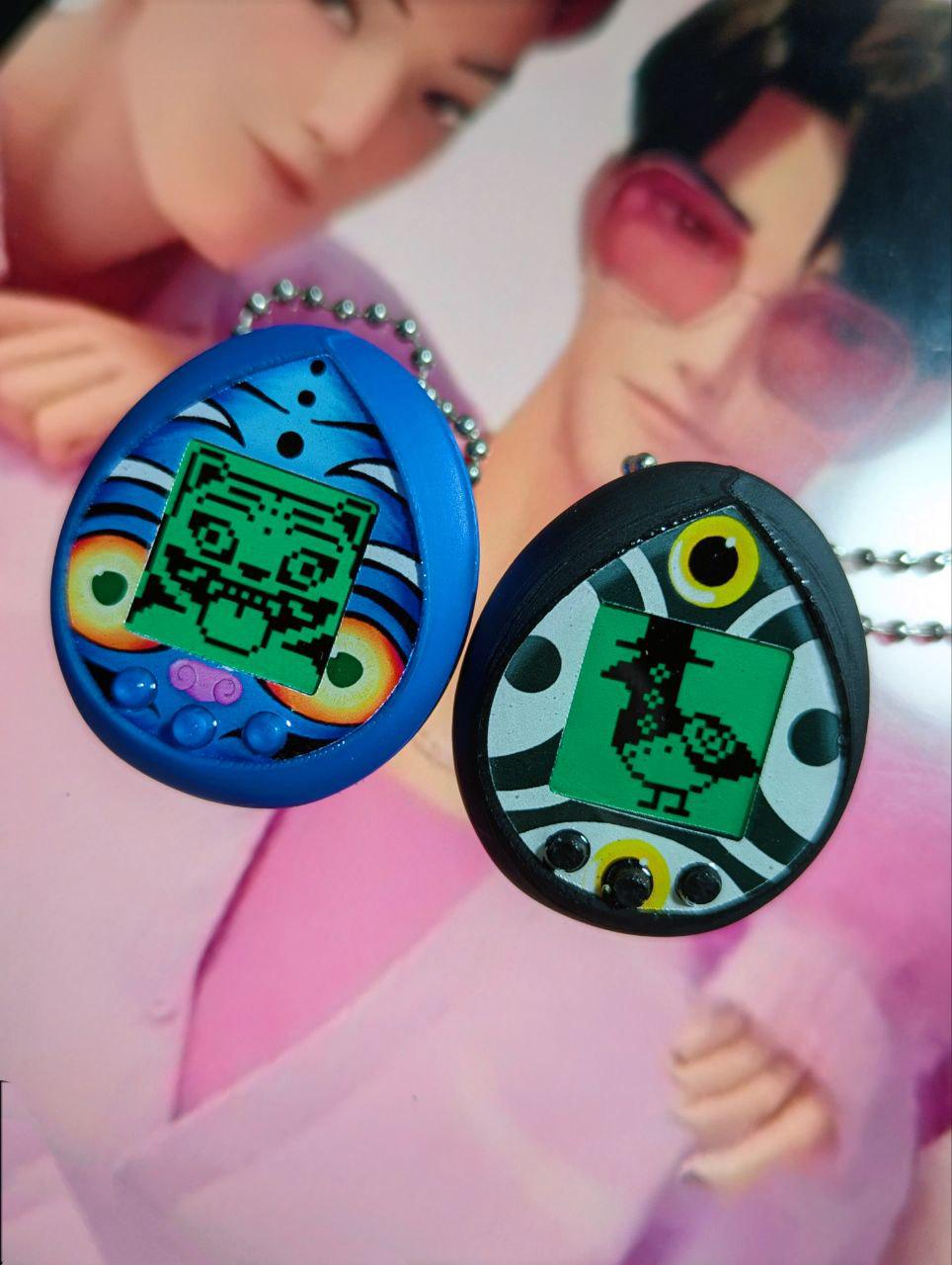 KPOP Demon Hunters - Derpy and Sussie, Jinu's Tiger & Bird keychain Tamagochi inspired - made by hand