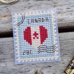 Patrón de punto de cruz de sello postal de Canadá Patrón de punto de cruz de bandera de Canadá para principiantes bordado primitivo Descarga instantánea PDF