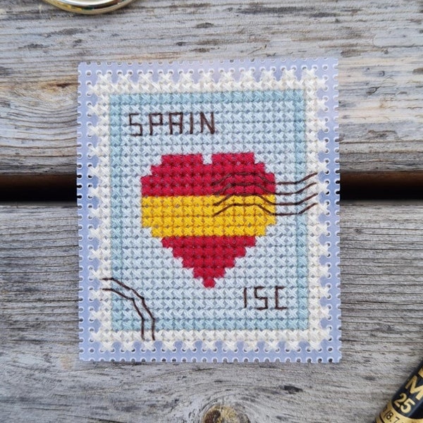 Spain Postage Stamp Cross Stitch Pattern Small Cross Stitch Spain Flag Cross Stitch Pattern for Beginner Easy Pattern Instant Download PDF