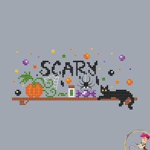 Scary Halloween Cross Stitch Pattern: Black Cat & Pumpkin (PDF Pattern)