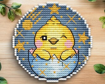 Motif de point de croix poussin | Broderie d'art populaire kawaii (téléchargement numérique)