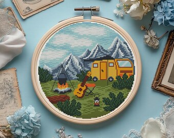Camping Cross Stitch Pattern: Summer Mountain Landscape (PDF Pattern)